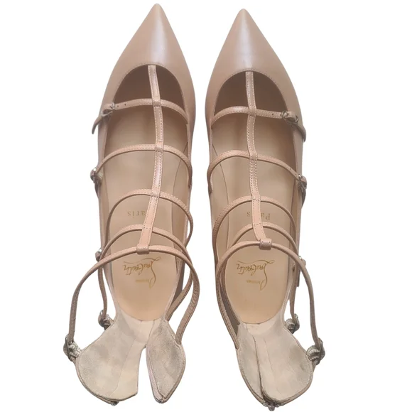 CHRISTIAN LOUBOUTIN 🏷️NWT "Toerless Muse" Nude Leather Gladiator Caged Flat 38 - Picture 10 of 10